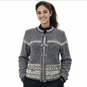 Vintage SKYR 100% Wool Nordic Cardigan Sweater Fair Isle Metal Clasp Size M